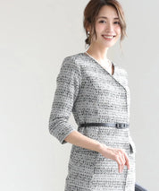 ベルト付きラップワンピーススーツ 2点セット