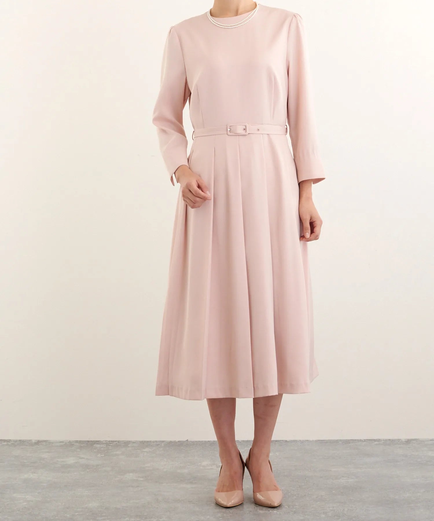 プリーツワンピース・共布ベルト 2点セット