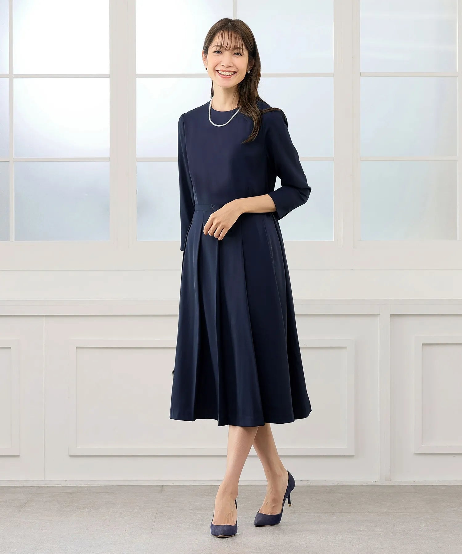 プリーツワンピース・共布ベルト 2点セット