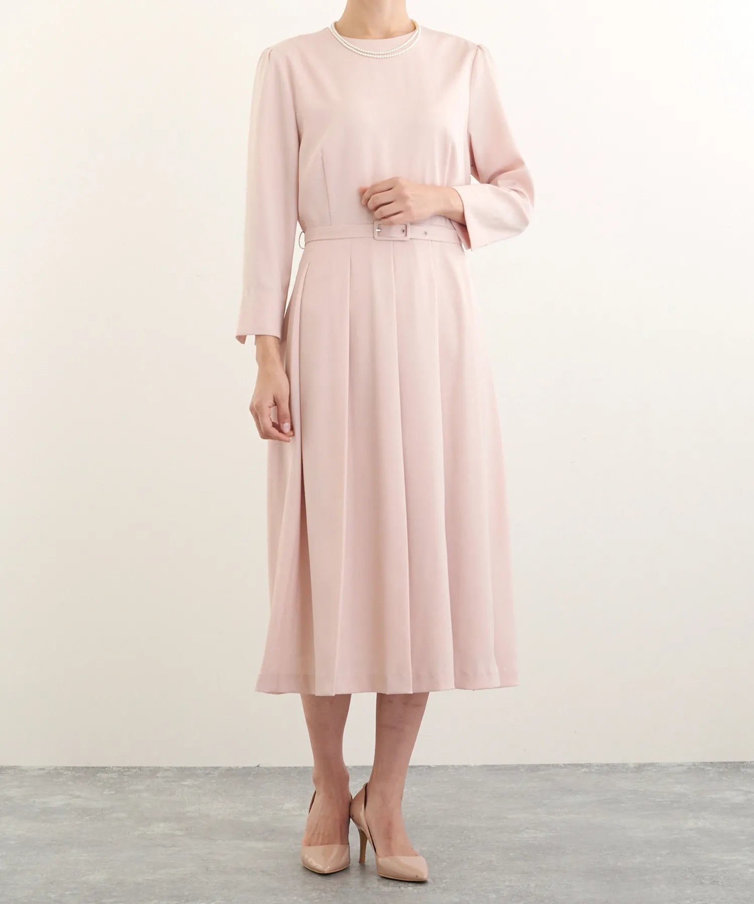 プリーツワンピース・共布ベルト 2点セット