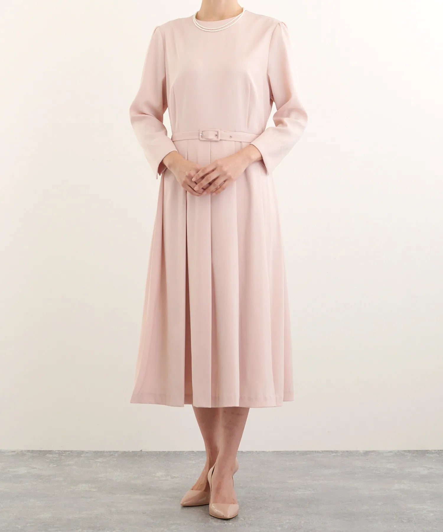 プリーツワンピース・共布ベルト 2点セット