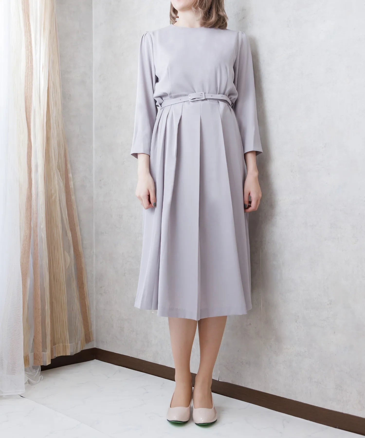 プリーツワンピース・共布ベルト 2点セット