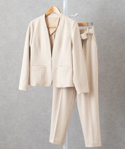 ノーカラージャケット・リボンベルトパンツ 3点セット