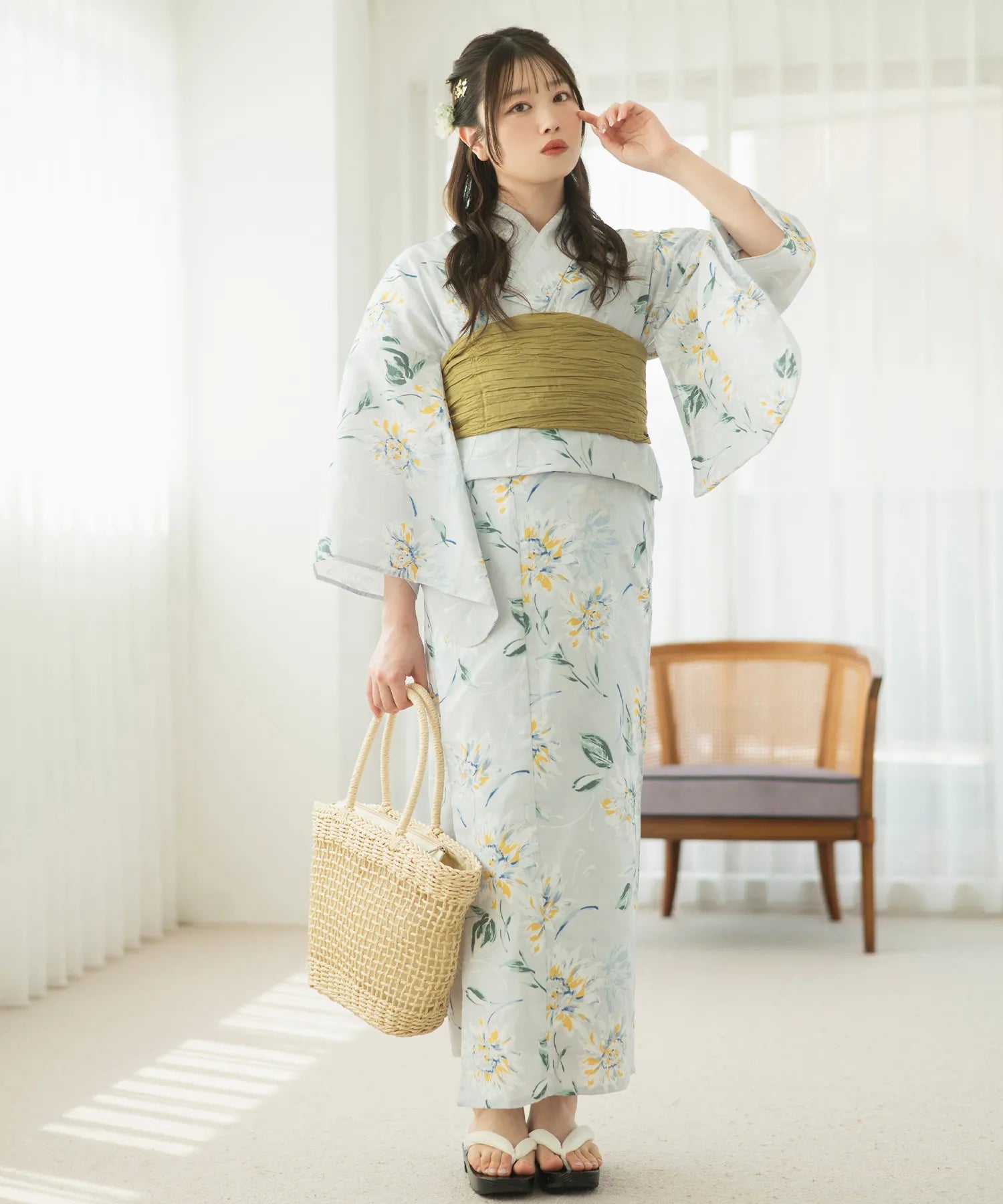 夏麗し浴衣 ひまわり夏乙女 下駄付き5点セット(浴衣・兵児帯