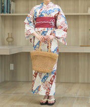 夏恋浴衣 花織りの舞 下駄付き5点セット(浴衣・兵児帯・腰紐×2・下駄)