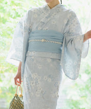 夏花浴衣 水涼撫子 4点セット(浴衣・兵児帯・腰紐×2)