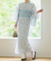 夏花浴衣 水涼撫子 下駄付き5点セット(浴衣・兵児帯・腰紐×2・下駄)