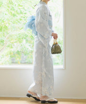 夏花浴衣 水涼撫子 下駄付き5点セット(浴衣・兵児帯・腰紐×2・下駄)