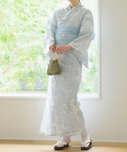 夏花浴衣 水涼撫子 下駄付き5点セット(浴衣・兵児帯・腰紐×2・下駄)