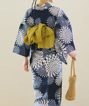 夏花浴衣 紺菊華 4点セット(浴衣・兵児帯・腰紐×2)