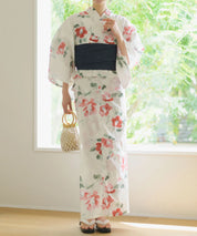 夏花浴衣 白昼の紅椿 下駄付き5点セット(浴衣・兵児帯・腰紐×2・下駄)