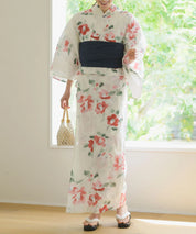 夏花浴衣 白昼の紅椿 下駄付き5点セット(浴衣・兵児帯・腰紐×2・下駄)