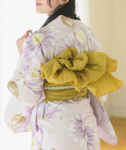 夕涼浴衣 桃風ひまわり 二部式3点セット(上衣・下衣・兵児帯)