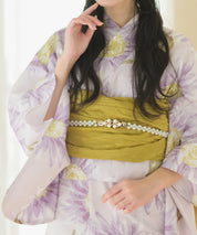 夕涼浴衣 桃風ひまわり 二部式3点セット(上衣・下衣・兵児帯)