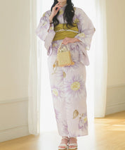 夕涼浴衣 桃風ひまわり 二部式3点セット(上衣・下衣・兵児帯)