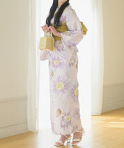 夕涼浴衣 桃風ひまわり 二部式3点セット(上衣・下衣・兵児帯)