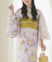 夕涼浴衣 桃風ひまわり 二部式3点セット(上衣・下衣・兵児帯)