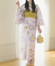 夕涼浴衣 桃風ひまわり 二部式3点セット(上衣・下衣・兵児帯)