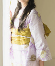 夕涼浴衣 桃風ひまわり 二部式3点セット(上衣・下衣・兵児帯)