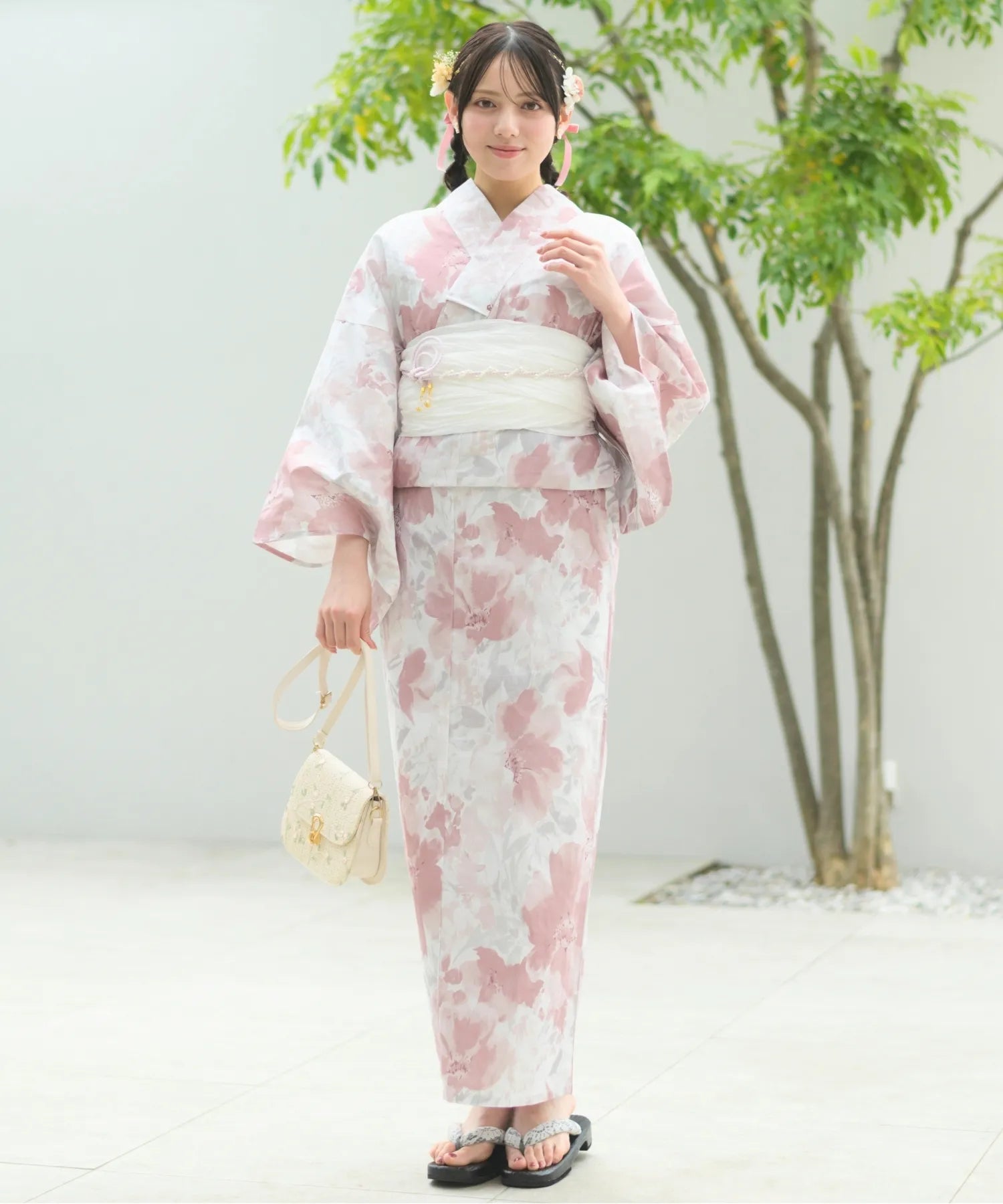 夏恋浴衣 恋花模様 下駄付き5点セット(浴衣・兵児帯・腰紐×2