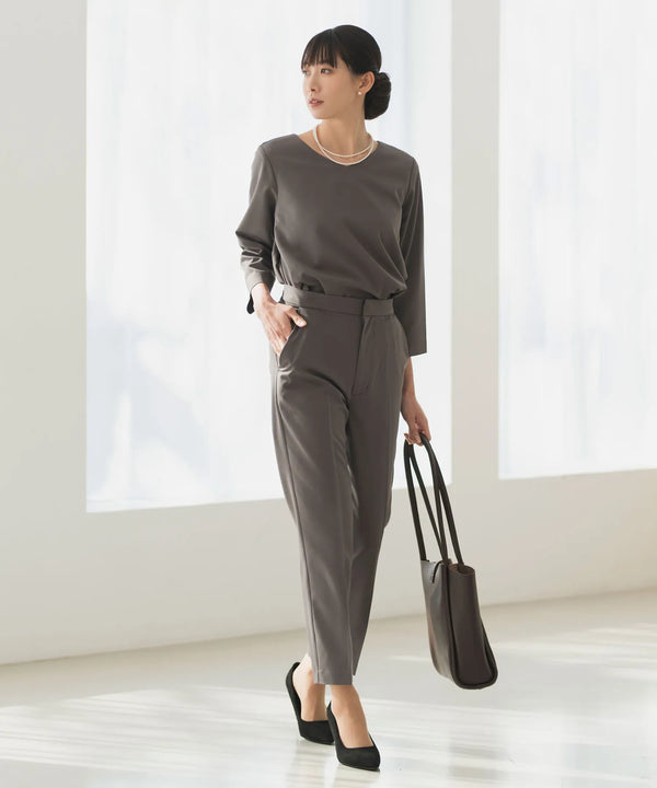 【洗える/セレモニースーツ/ママスーツ】2WAYベルト付フレアトップス・アンクル丈センタープレスパンツ 2点セット