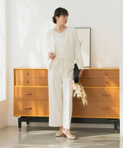 【3WAY/洗える/セレモニースーツ/セットアップ】半袖トップス付ノーカラージャケット・アンクル丈ストレートパンツ 3点セット