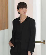【3WAY/洗える/セレモニースーツ/セットアップ】半袖トップス付ノーカラージャケット・アンクル丈ストレートパンツ 3点セット