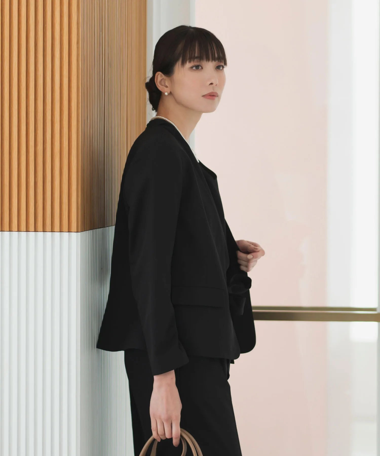 【3WAY/洗える/セレモニースーツ/セットアップ】半袖トップス付ノーカラージャケット・アンクル丈ストレートパンツ 3点セット