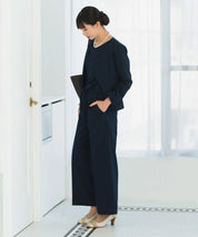 【3WAY/洗える/セレモニースーツ/セットアップ】半袖トップス付ノーカラージャケット・アンクル丈ストレートパンツ 3点セット