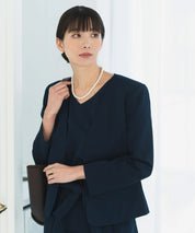 【3WAY/洗える/セレモニースーツ/セットアップ】半袖トップス付ノーカラージャケット・アンクル丈ストレートパンツ 3点セット