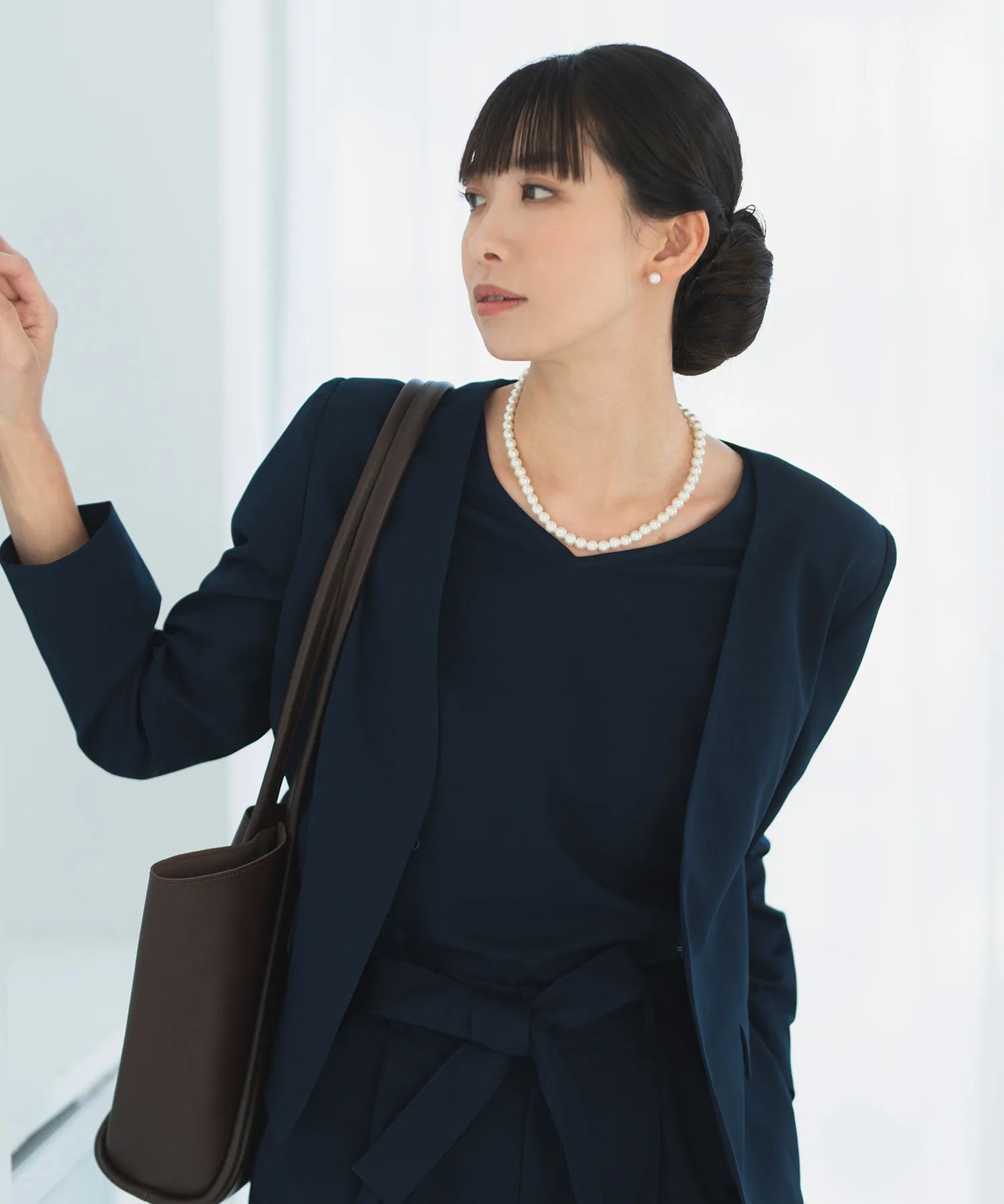 【3WAY/洗える/セレモニースーツ/セットアップ】半袖トップス付ノーカラージャケット・アンクル丈ストレートパンツ 3点セット