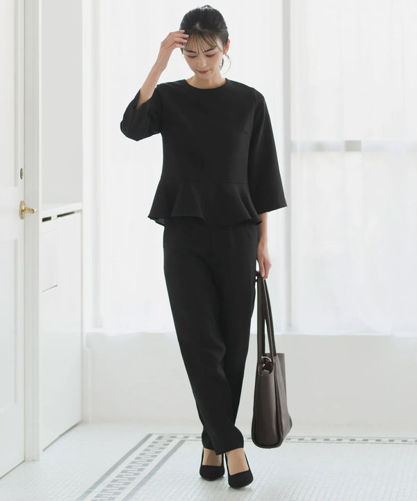 【セレモニースーツ/洗える/防シワ/UV/花粉防止】サマーツイードトップス・パンツ 2点セット