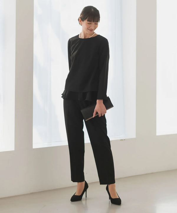 【洗える/セレモニースーツ/セットアップ】ふんわり裾ペプラムトップス・美脚パンツ 2点セット