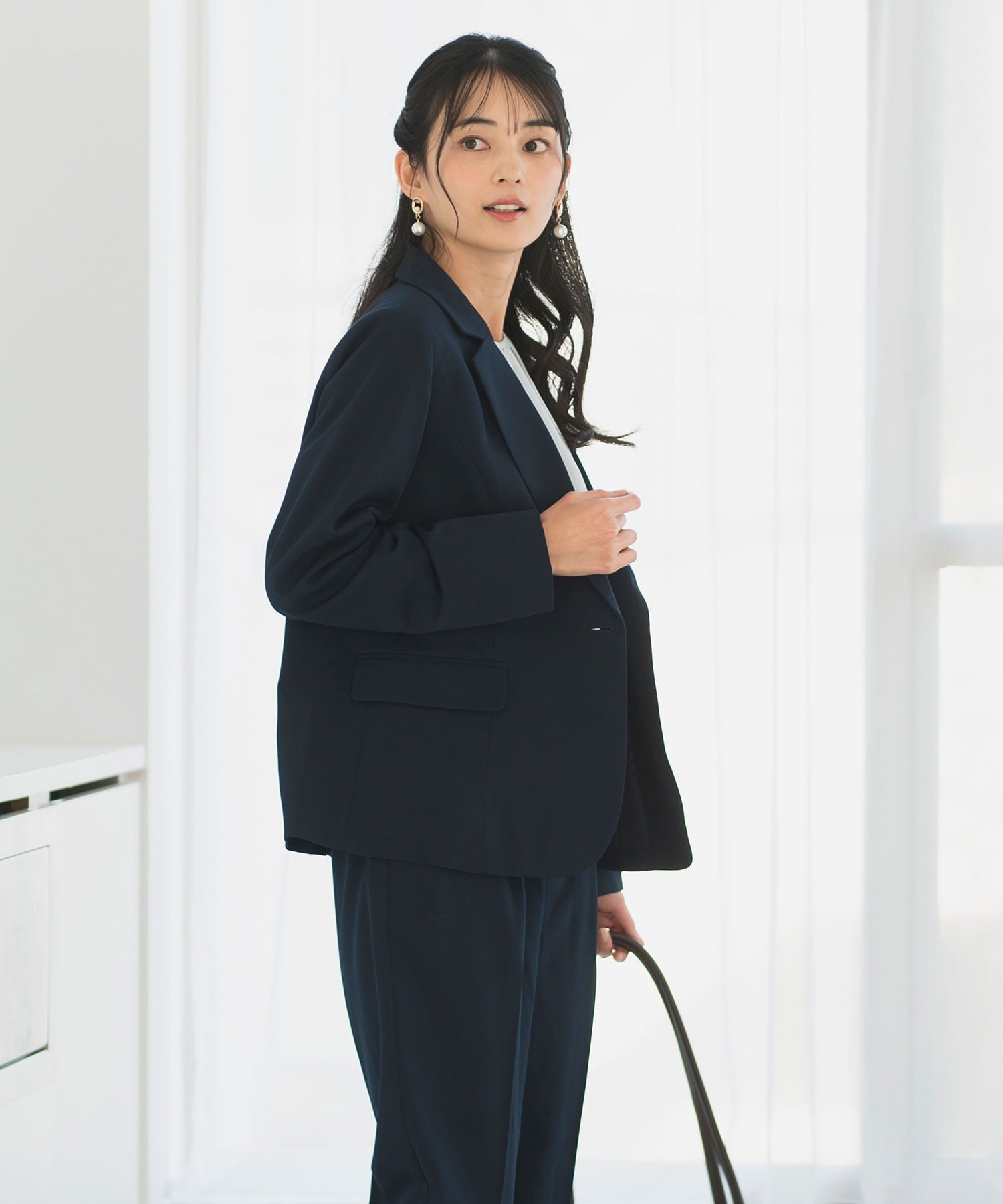 《2025新作》【洗える/防シワ/UV/花粉防止/オフィスカジュアル】ストレッチテーラードジャケット・タックセンタープレスパンツ 2点セット