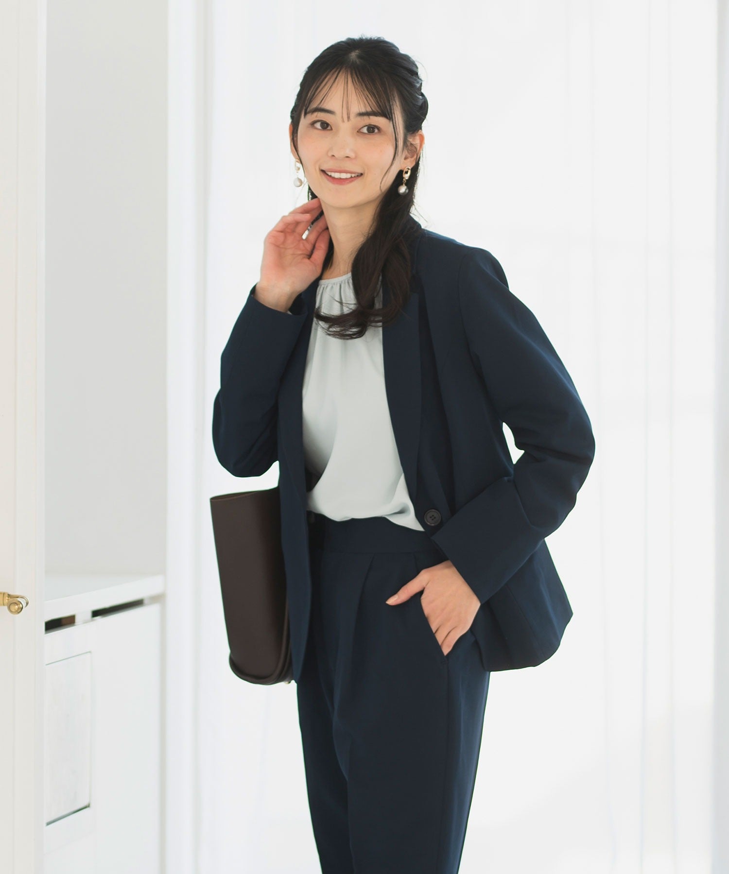 《2025新作》【洗える/防シワ/UV/花粉防止/オフィスカジュアル】ストレッチテーラードジャケット・タックセンタープレスパンツ 2点セット