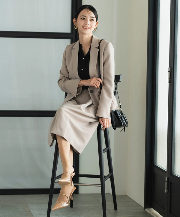 ベーシックストレッチテーラードジャケット・ミディスカートセットアップ