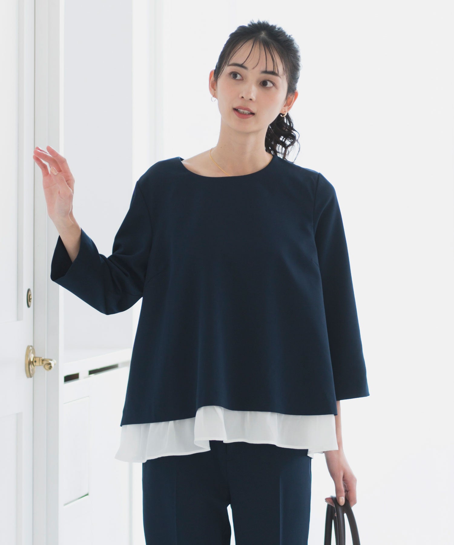《2025新作》【セットアップ対応/洗える/防シワ/UV/花粉防止】レイヤード風トップス 単品