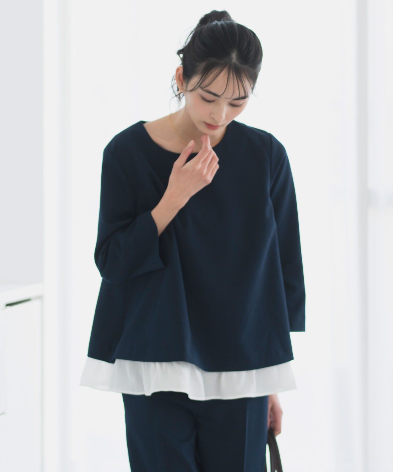 《2025新作》【セットアップ対応/洗える/防シワ/UV/花粉防止】レイヤード風トップス 単品