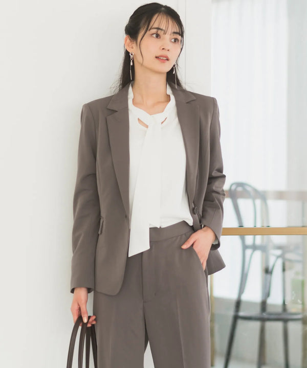 【オフィスカジュアル/洗える/防シワ/UV/花粉防止】シンプルテーラードジャケット 単品