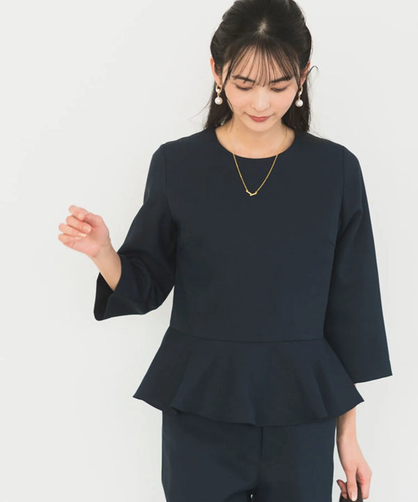 【セットアップ対応/洗える/防シワ/UV/花粉防止】ペプラムツイードトップス 単品