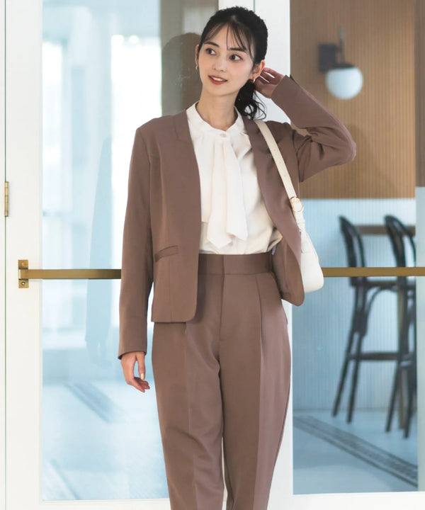 【洗える/防シワ/UV/花粉防止/オフィスカジュアル】モダンノーカラージャケット 単品