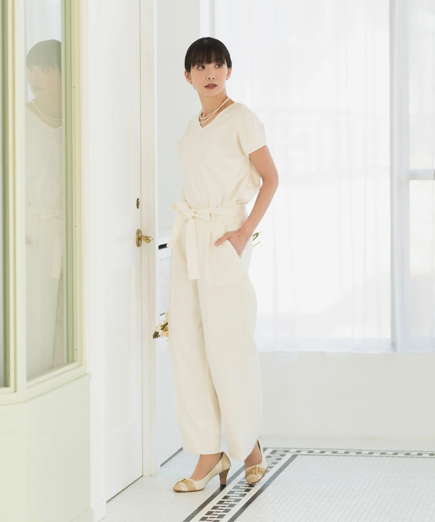 《2025新作》【セットアップ対応/洗える/セレモニースーツ】サッシュベルト付アンクル丈ストレートパンツ 単品