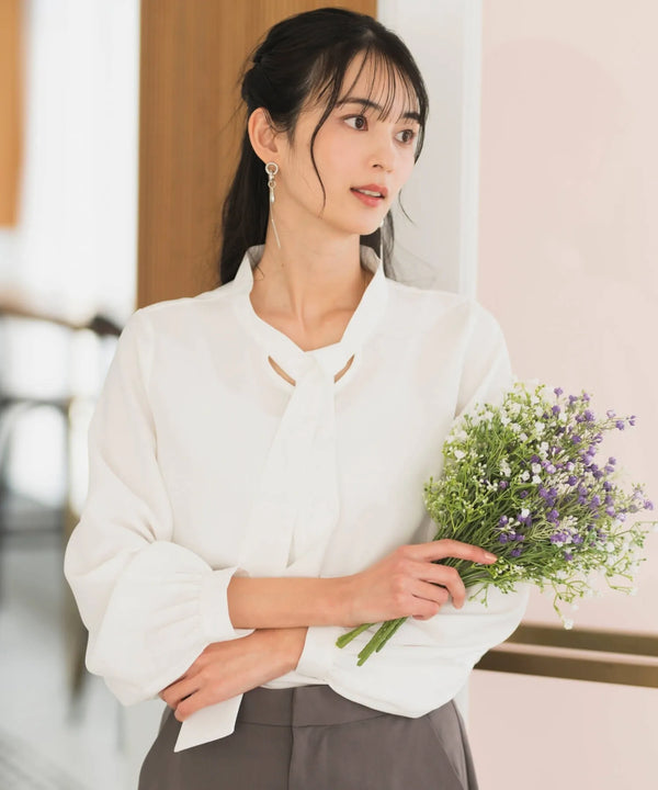 【洗える/防シワ加工/UV加工/花粉防止】2WAYボウタイブラウス