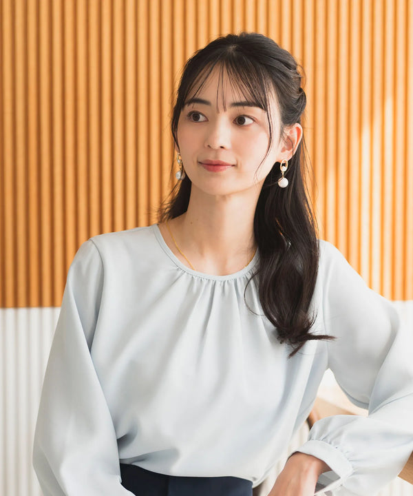 【洗える/防シワ加工/UV加工/花粉防止】ゆったりギャザーブラウス