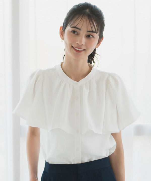 【洗える/防シワ加工/UV加工/花粉防止】ケープフレアブラウス