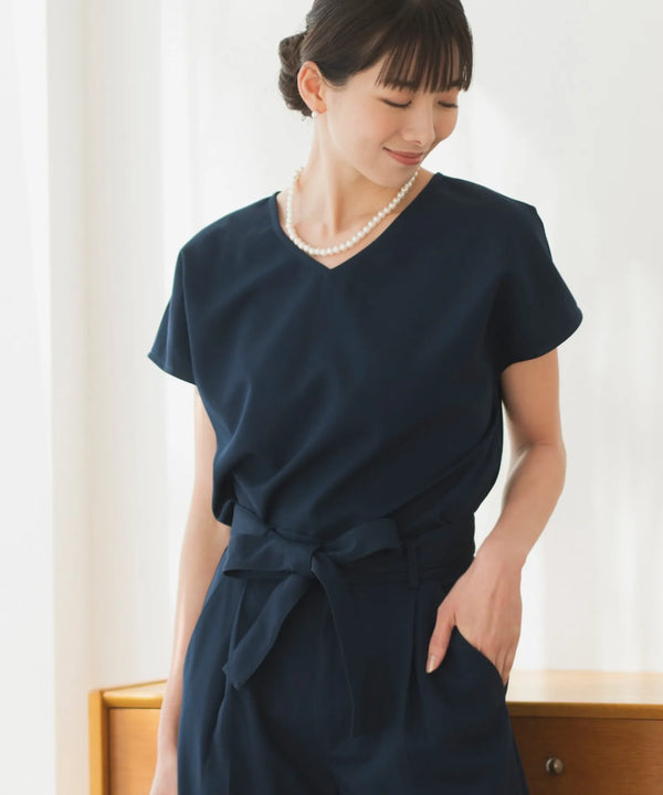 【セットアップ対応/洗える/セレモニースーツ】プルオーバーVネック半袖トップス 単品