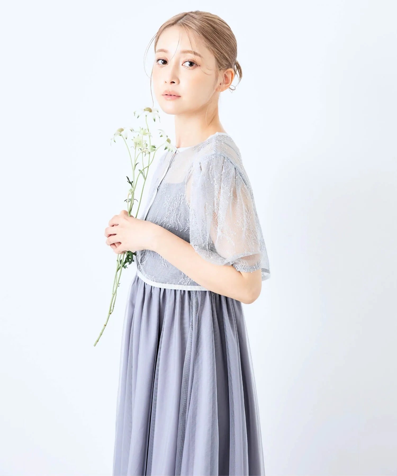 レースボレロチュールフレアドレス