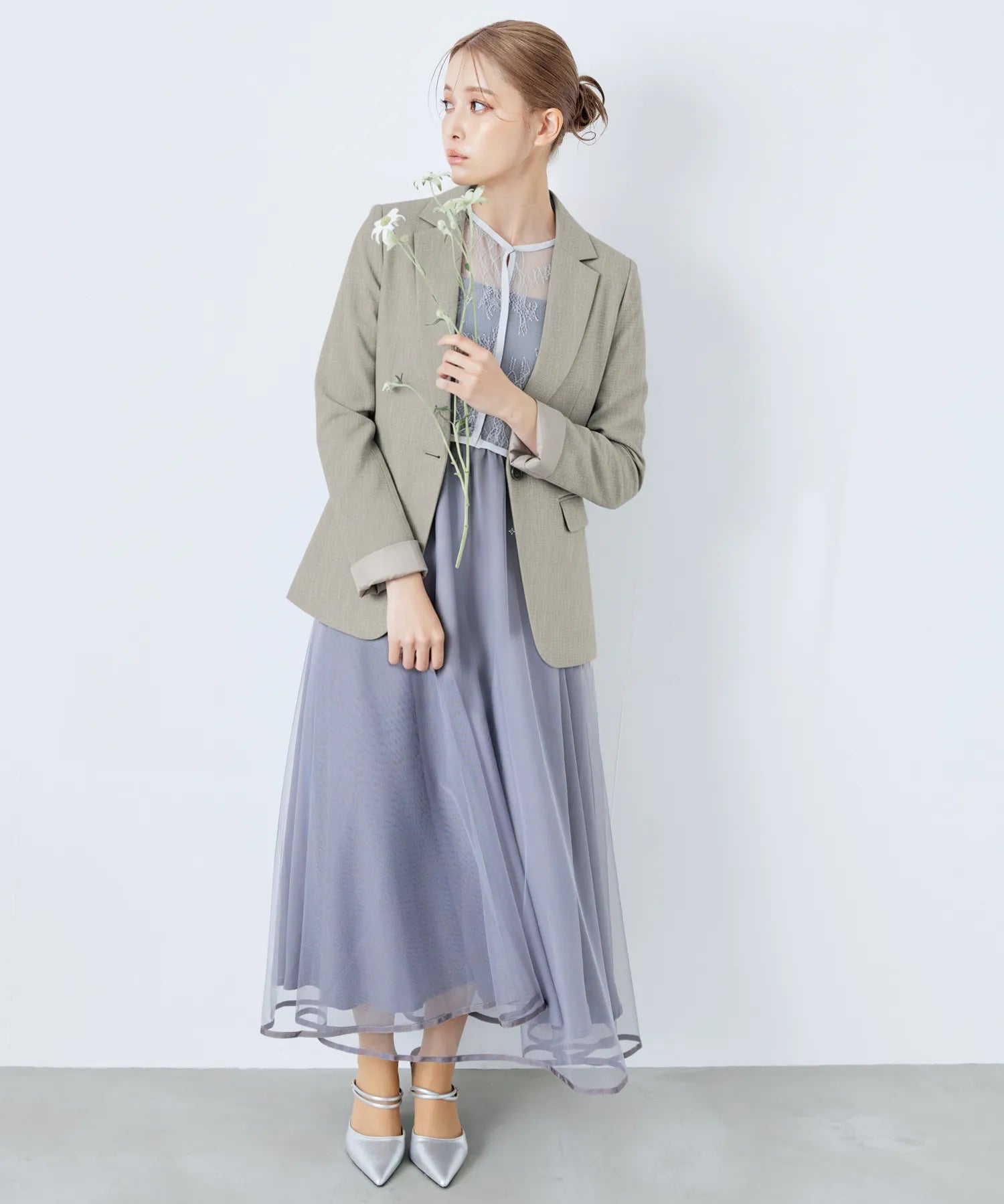 レースボレロチュールフレアドレス