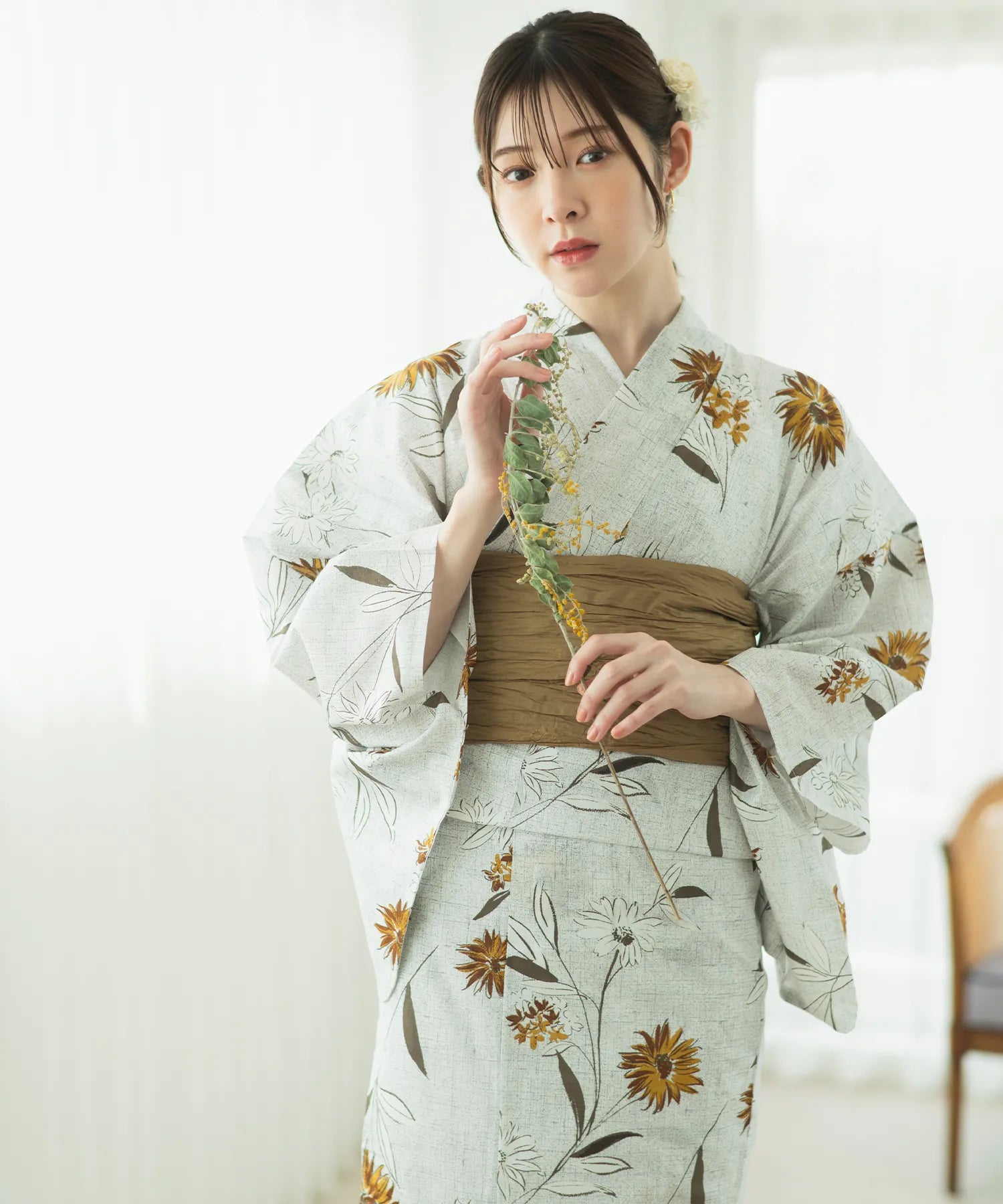 浴衣4点セット◇ひまわり柄浴衣✖️麻の葉模様入り帯✖️天然石帯留 浴衣4点セット◇ひまわり柄浴衣✖️麻の葉模様入り帯✖️天然石帯留