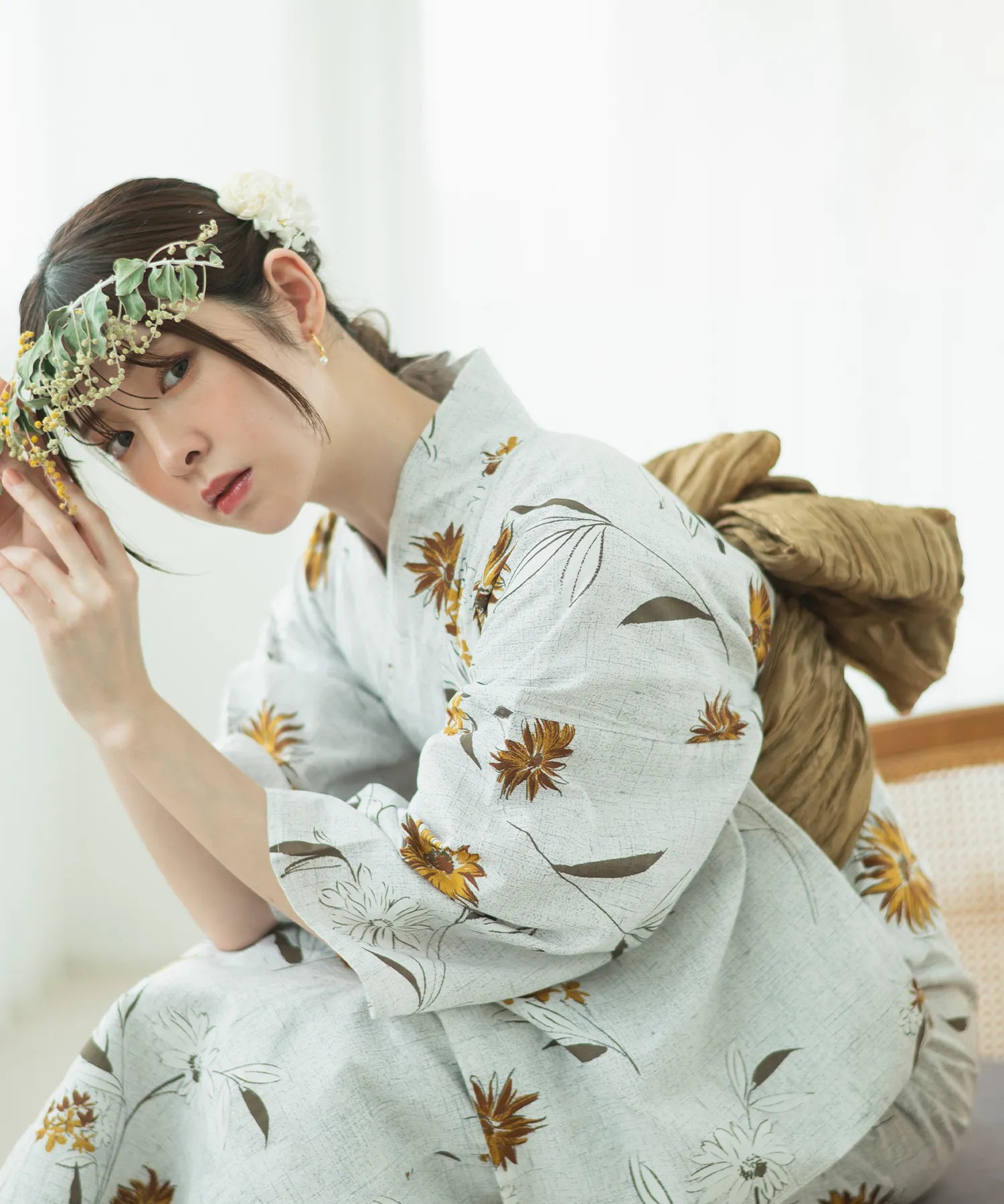 浴衣4点セット◇ひまわり柄浴衣✖️麻の葉模様入り帯✖️天然石帯留 浴衣4点セット◇ひまわり柄浴衣✖️麻の葉模様入り帯✖️天然石帯留